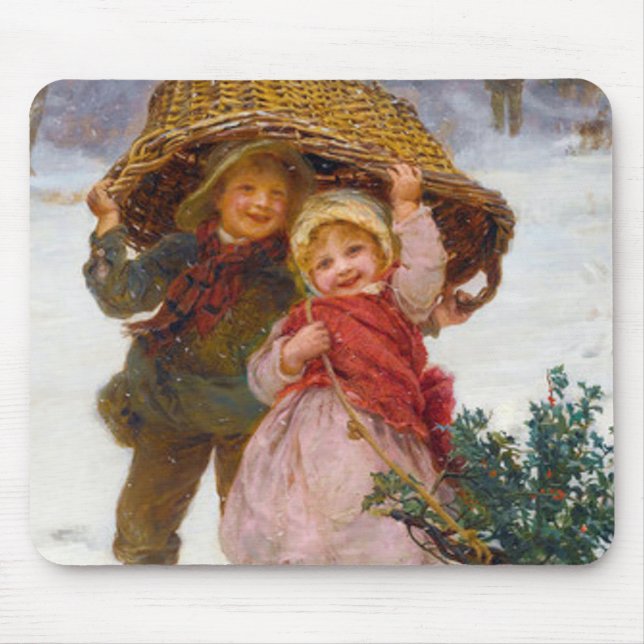 Two children in the snow by Frederick Morgan Mouse Pad (Front)