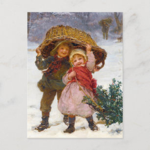 Two children in the snow by Frederick Morgan Postcard