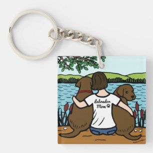 Two Chocolate Labradors and Mum Key Ring