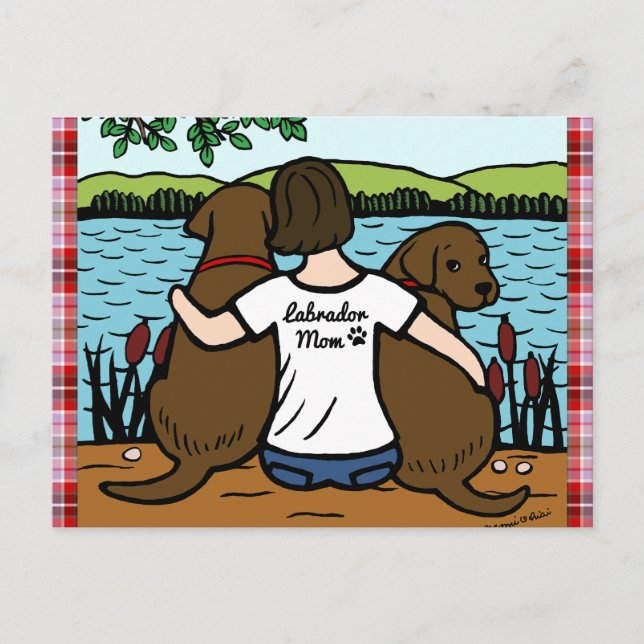 Two Chocolate Labradors and Mum Postcard (Front)