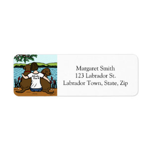 Two Chocolate Labradors and Mum Return Address Label