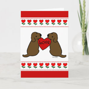 Two Chocolate Labradors with Love Cartoon Card