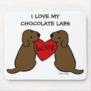 Two Chocolate Labradors with Love Cartoon Mouse Pad