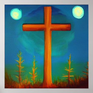 Two Choices Cross in a Garden at Night Poster