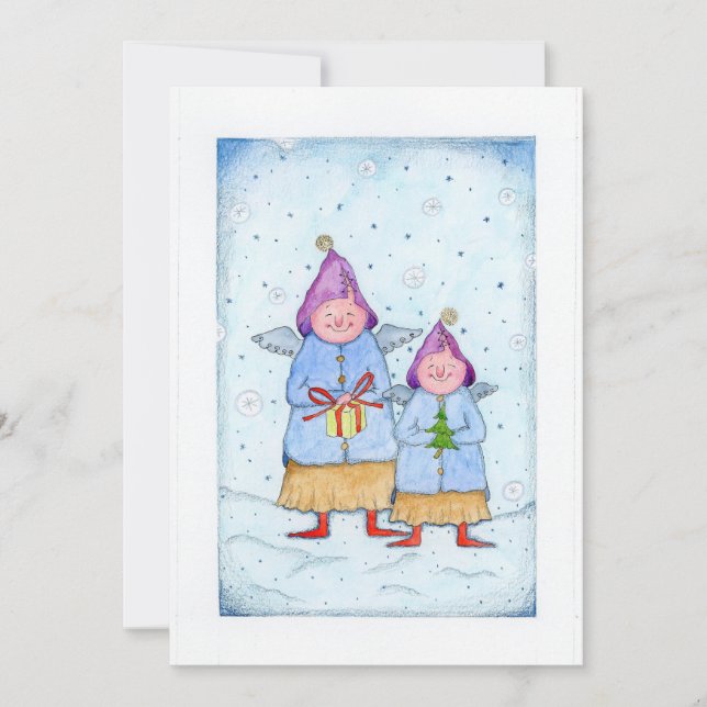 Two Christmas Angels Holiday Card (Front)