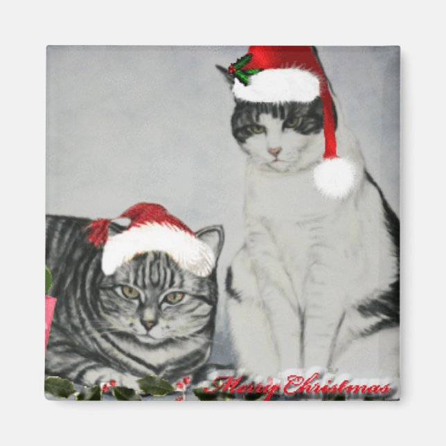 Two Christmas Cats Art Magnet (Front)