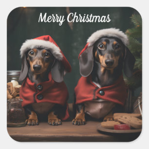 Two Christmas Dachshunds Square Sticker