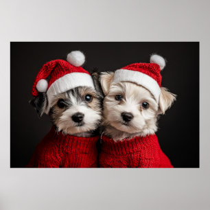 Two Christmas Puppies Poster