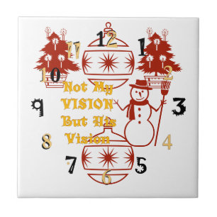 Two Christmas Tree lights Snowman Vision Ceramic Tile
