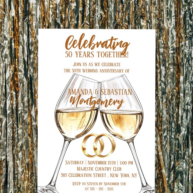 Two Clinking Glasses 50th Wedding Anniversary Invitation (Creator Uploaded)