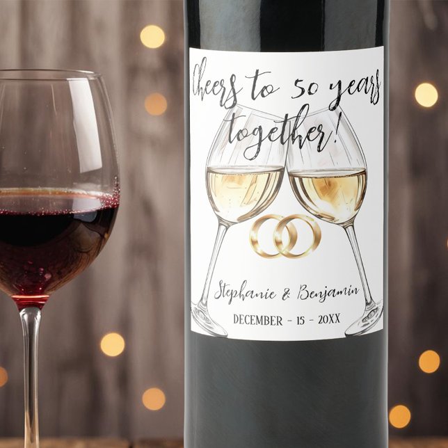 Two Clinking Glasses 50th Wedding Anniversary Wine Label (Creator Uploaded)