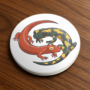 Two Colorful Smiling Salamanders Entwined Cartoon Coaster