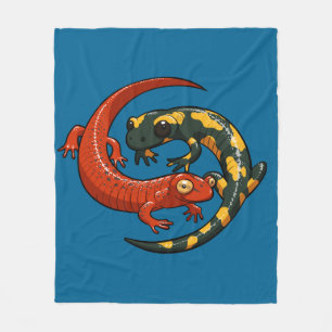 Two Colorful Smiling Salamanders Entwined Cartoon Fleece Blanket