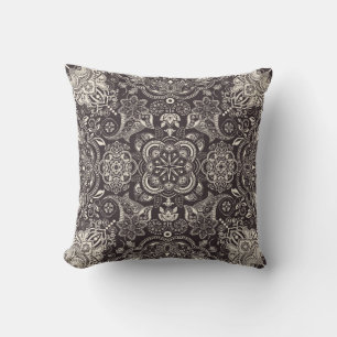 Two colors Vintage seamless pattern. Contour arabi Cushion