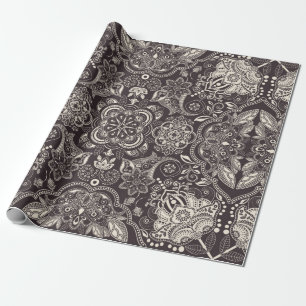 Two colors Vintage seamless pattern. Contour arabi Wrapping Paper