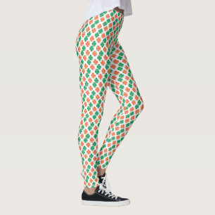 Two Colour 4 Leaf Clover Pattern on WHITE Leggings