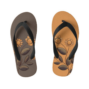 Two Colour Golden Flowers Kid's Thongs