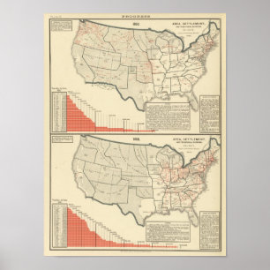 Two colour lithographed maps of United States Poster