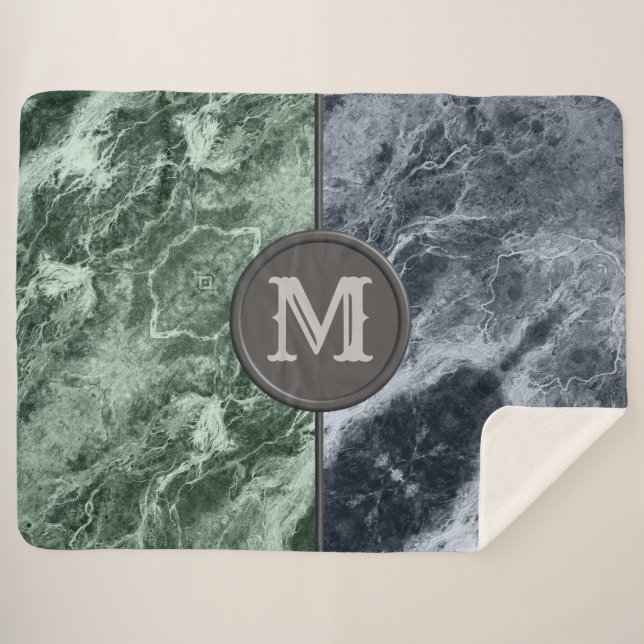 Two colour marble monogram - Pick your colours Sherpa Blanket (Front (Horizontal))