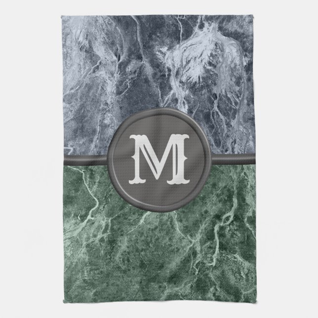 Two colour marble monogram - Pick your colours Tea Towel (Vertical)
