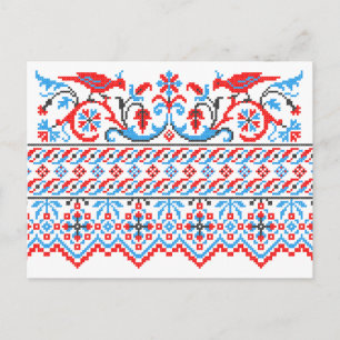 Two colourful cross-stitch birds Wedding engagemen Announcement Postcard