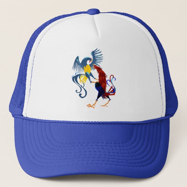 Two Colourful Fighting Roosters Hats (Front)