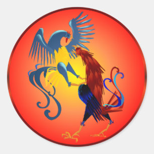 Two Colourful Fighting Roosters Stickers