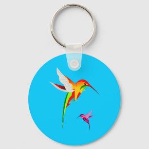 Two Colourful Flying Hummingbirds Key Ring
