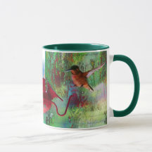 Two Colourful Hovering Hummingbirds at Feeder