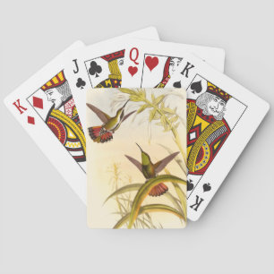 Two Colourful Hummingbirds Aiming for Same Flower Playing Cards