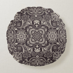 Two colours Vintage seamless pattern. Contour arab Round Cushion