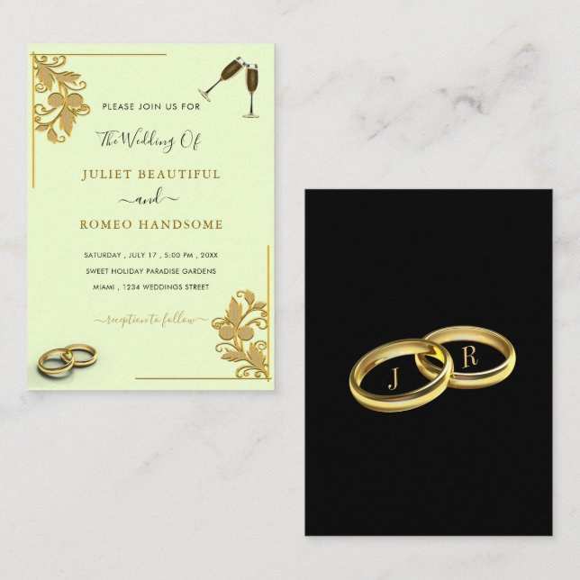 Two Colours Wedding Invitation Black Gold Design (Front/Back)