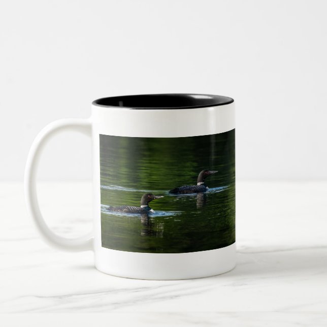 Two Common Loons Two-Tone Coffee Mug (Left)