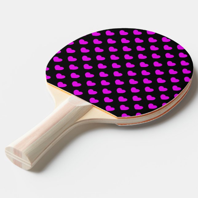 Two Complementary Sides - Black And Pink Hearts Ping Pong Paddle (Back Angle)