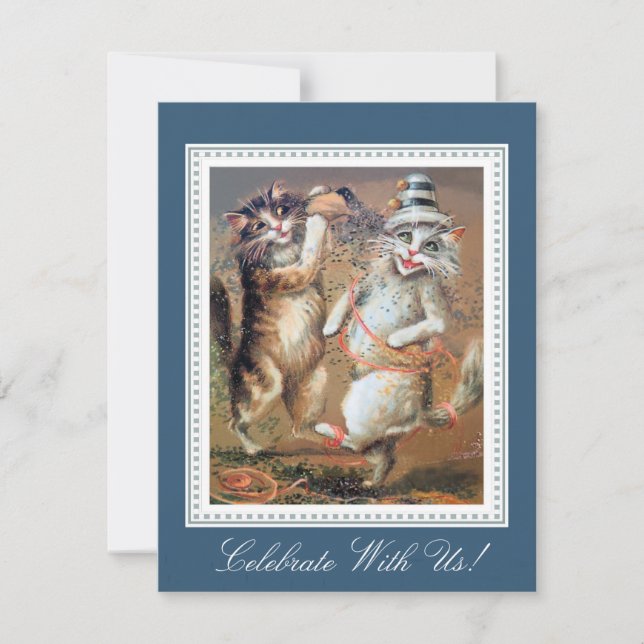 Two Confetti-Tossing Cats Party Invitation (Front)