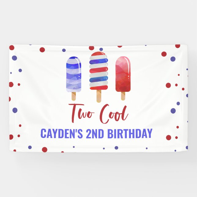 Two Cool 2nd Birthday Ice Pop July 4th Banner (Horizontal)