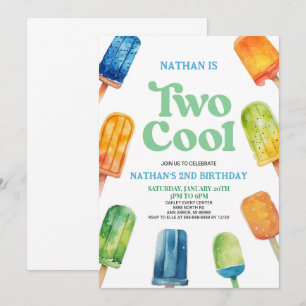 Two Cool 2nd Second Birthday Party Invitation Retr