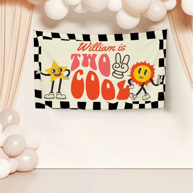 Two Cool Birthday Party Retro Far Out 2nd Birthday Banner (Creator Uploaded)