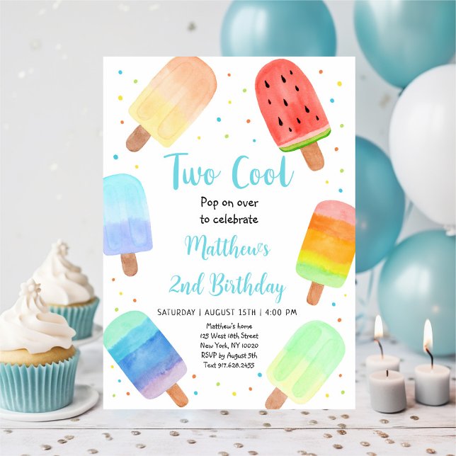 Two Cool Blue Popsicle Birthday Invitation (Creator Uploaded)