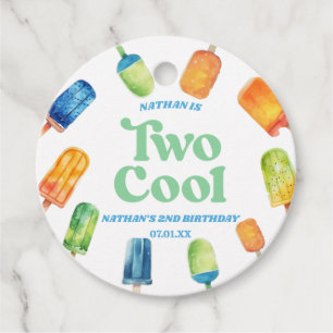 Two Cool Blue Retro Popsicle 2nd Birthday Party Favour Tags