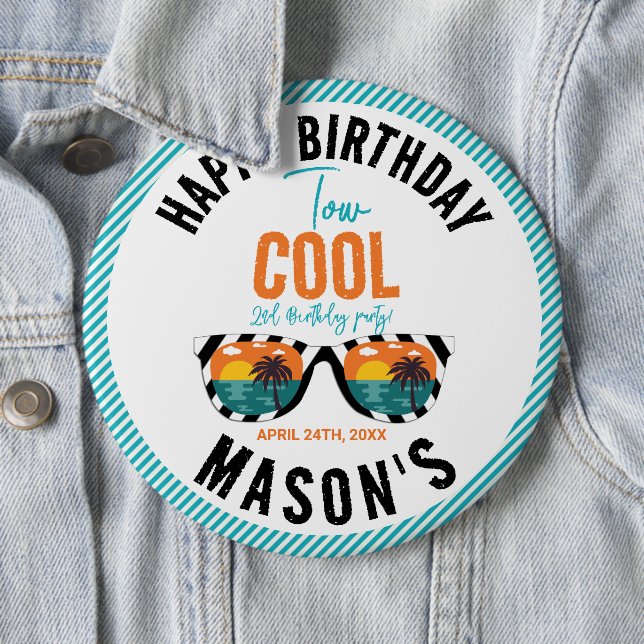 Two Cool Boy 2nd Birthday Party 6 Cm Round Badge (In Situ)