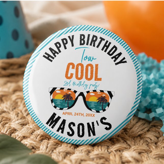 Two Cool Boy 2nd Birthday Party 6 Cm Round Badge (Two Cool Boy 2nd Birthday Party Button)