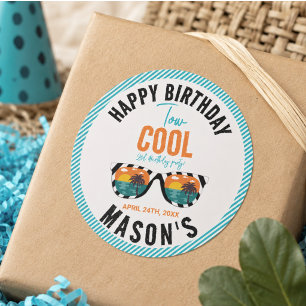 Two Cool Boy 2nd Birthday Party Classic Round Sticker