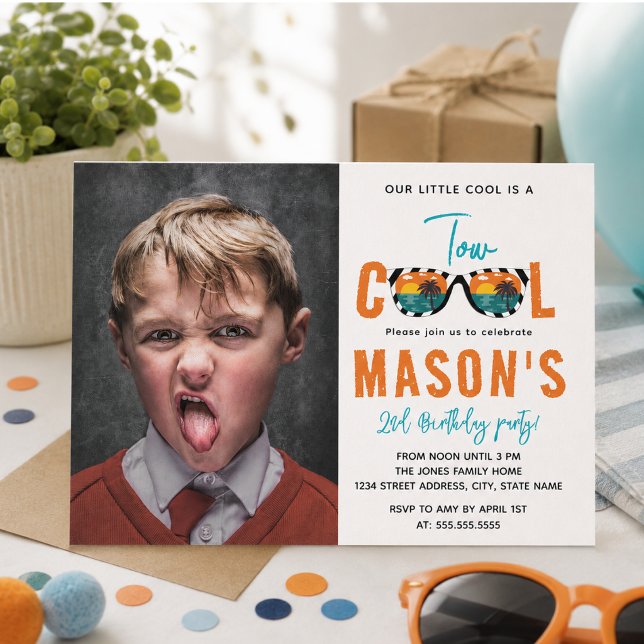 Two Cool Boy 2nd Birthday Party Invitation (Two Cool Boy 2nd Birthday Party Invitation)