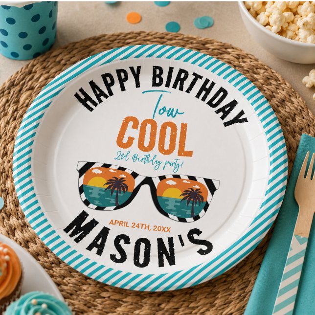 Two Cool Boy 2nd Birthday Party Paper Plate (Two Cool Boy 2nd Birthday Party Paper Plates)
