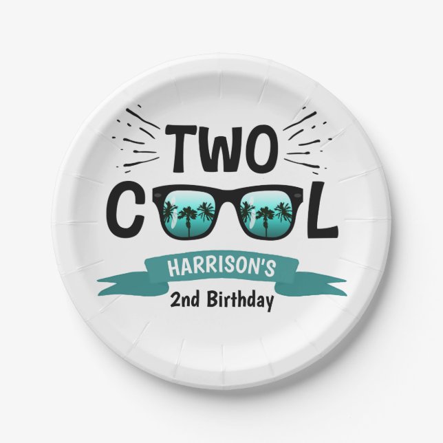 Two Cool Boys 2nd Birthday Paper Plate (Front)