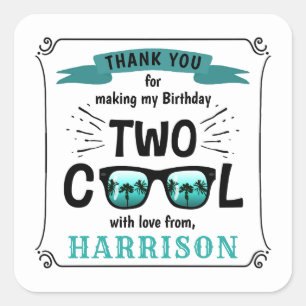Two Cool Boys 2nd Birthday Party Favour Square Sticker