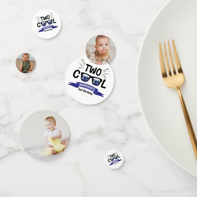 Two Cool Boys 2nd Birthday Party Photo Confetti (Group)