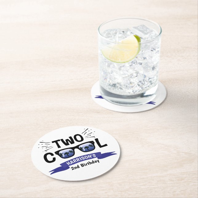 Two Cool Boys 2nd Birthday Round Paper Coaster (Insitu)
