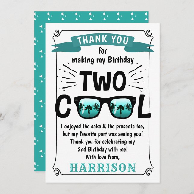 Two Cool Boys 2nd Birthday Thank You Card (Front/Back)